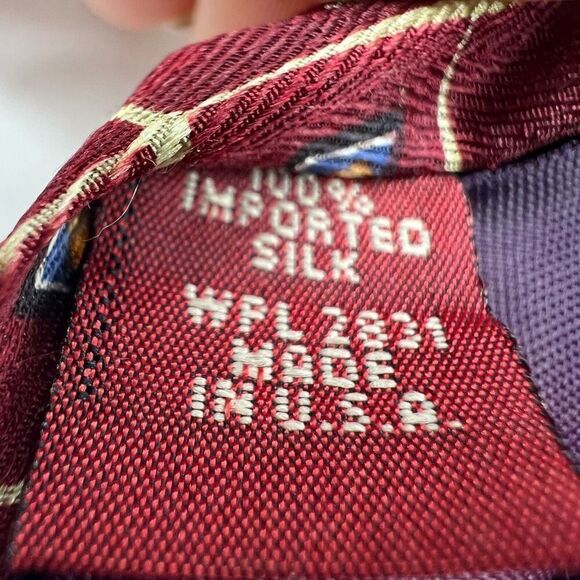 Zylos George Machado 100% Silk Tie Burgundy Cream Light Blue Pattern - Picture 6 of 7